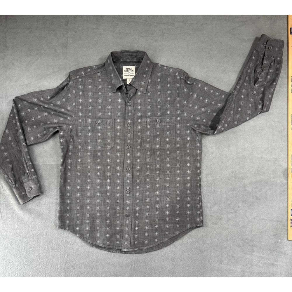 Blake Shelton x Lands End Mens Gray Geometric Pattern Long Sleeve Button Down M - Picture 1 of 9